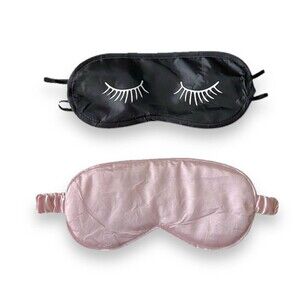Set Of 2 Light Pink Sleep Masks Night Cover Eye Silk Satin Unisex Close Eyes